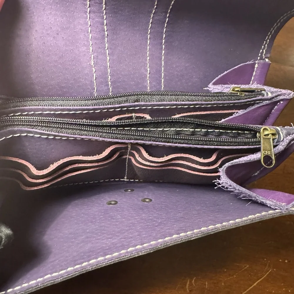 Satchelz Italian Leather Women's Purple Wallet ~ Unique Turnlock ~ Unused